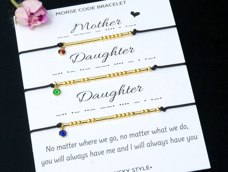 Mother and 2 Daughters Bracelet Set of 3 Mom Gift From Daughter  Personalized Gift for Mom and Daughter Morse Code Bracelet With Birthstone  -  Canada