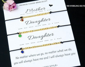 Mother and 2 daughters bracelet set of 3  Mom gift from daughter Personalized gift for Mom and daughter morse code bracelet with birthstone