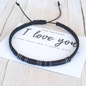 Custom morse code bracelet, Personalized men bracelet,Anniversary,birthday gift for men,143 bracelet boyfriend gift,Adjustable Friendship immagine 7