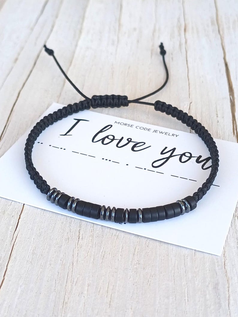 Custom morse code bracelet, Personalized men bracelet,Anniversary,birthday gift for men,143 bracelet boyfriend gift,Adjustable Friendship immagine 7