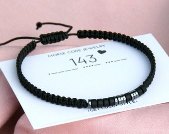 Custom morse code bracelet, Personalized men bracelet,Anniversary,birthday gift for men,143 bracelet boyfriend gift,Adjustable Friendship