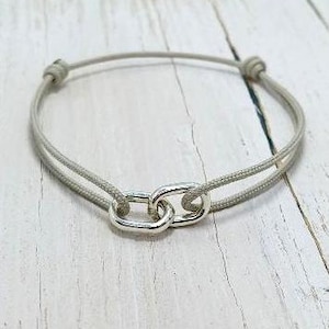 Men's Sterling Silver String Bracelet with Interlocking Charm, Waterproof Adjustable Cord,Surfers Jewelry
