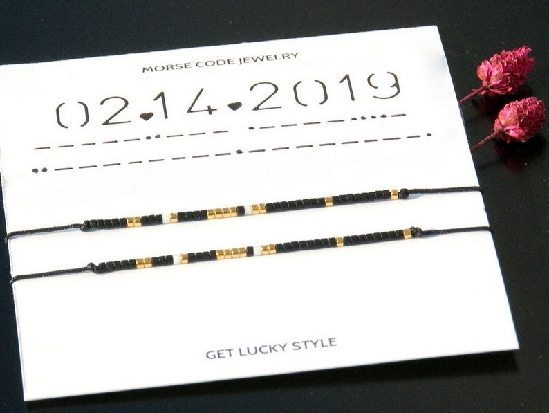 Custom Date Morse Code Bracelet couple , Matching couple bracelets,Anniversary gift for boyfriend/girlfriend ,Personalized His Hers bracelet image 5