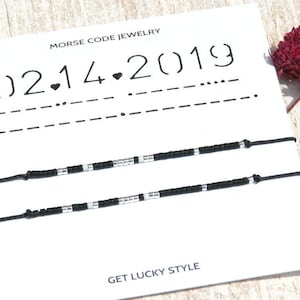 Custom Date Morse Code Bracelet couple , Matching couple bracelets,Anniversary gift for boyfriend/girlfriend ,Personalized His Hers bracelet image 4