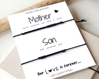 Mother–Son Morse Code Bracelet Set •  Matching Mom and Son Jewelry • Meaningful  Friendship Mom Gift