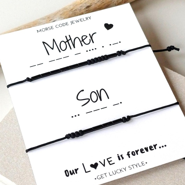 Mother–Son Morse Code Bracelet Set •  Matching Mom and Son Jewelry • Meaningful  Friendship Mom Gift