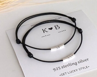 Couple Initial Bracelet Matching bracelets gift for couple Custom letter bracelet,long distance relationship Morse code bracelet couple