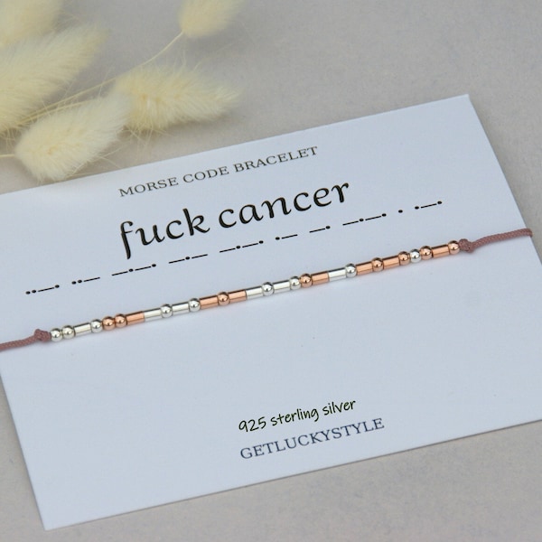 F*ck Cancer morse code bracelet Sterling silver,Cancer Survivor Gift,Get well soon gift, Never give up,Breast cancer