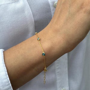 Dainty  Evil Eye Gold Filled Bracelet for Women – Minimalist Protection Jewelry Gift