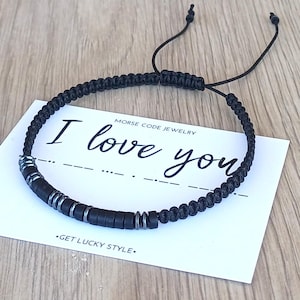 Custom morse code bracelet, Personalized men bracelet,Anniversary,birthday gift for men,143 bracelet boyfriend gift,Adjustable Friendship immagine 5