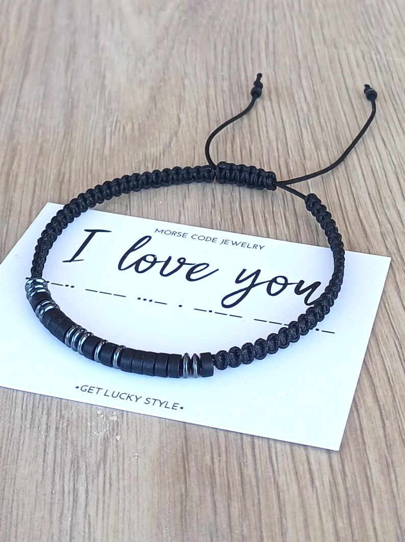 Custom morse code bracelet, Personalized men bracelet,Anniversary,birthday gift for men,143 bracelet boyfriend gift,Adjustable Friendship immagine 5