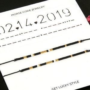 Custom Date Morse Code Bracelet couple , Matching couple bracelets,Anniversary gift for boyfriend/girlfriend ,Personalized His Hers bracelet image 8