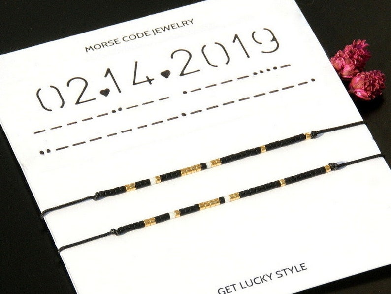 Custom Date Morse Code Bracelet couple , Matching couple bracelets,Anniversary gift for boyfriend/girlfriend ,Personalized His Hers bracelet image 8