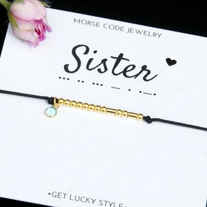 Sister Morse code bracelet,Sister birthday gift, sister bracelet with Birthstone bracelet for Sister Mother's day 925 STERLING SILVER image 2