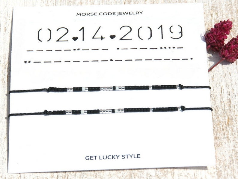 Custom Date Morse Code Bracelet couple , Matching couple bracelets,Anniversary gift for boyfriend/girlfriend ,Personalized His Hers bracelet image 3
