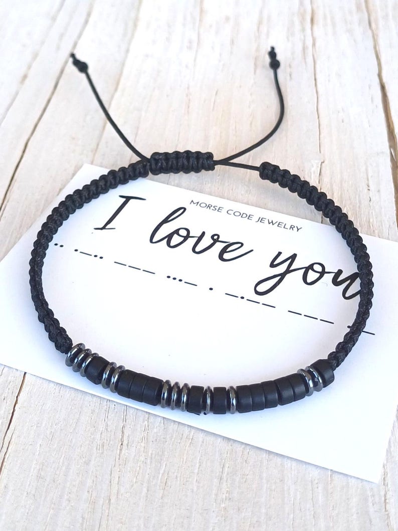 Custom morse code bracelet, Personalized men bracelet,Anniversary,birthday gift for men,143 bracelet boyfriend gift,Adjustable Friendship immagine 10