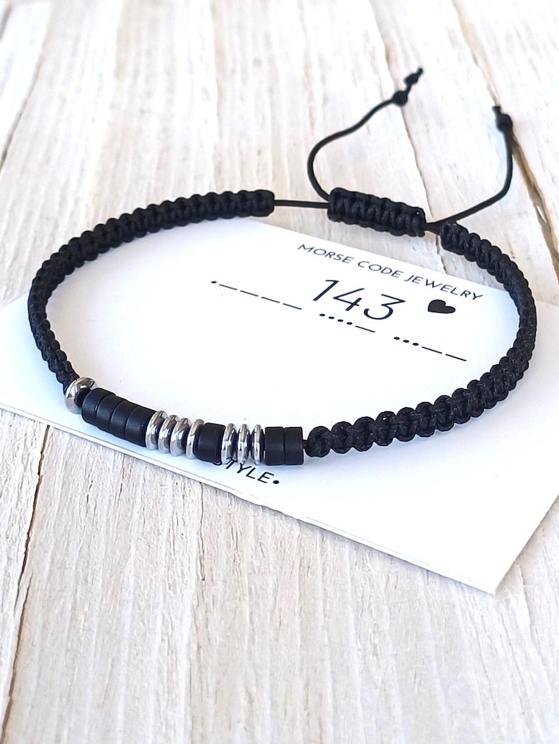 Custom morse code bracelet, Personalized men bracelet,Anniversary,birthday gift for men,143 bracelet boyfriend gift,Adjustable Friendship immagine 1