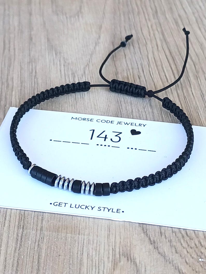 Custom morse code bracelet, Personalized men bracelet,Anniversary,birthday gift for men,143 bracelet boyfriend gift,Adjustable Friendship immagine 6