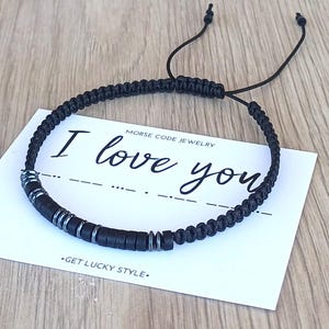 Custom morse code bracelet, Personalized men bracelet,Anniversary,birthday gift for men,143 bracelet boyfriend gift,Adjustable Friendship immagine 11