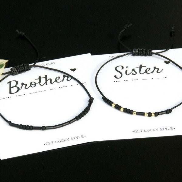 Conjunto de pulseras con código Morse para hermano y hermana, joyas a juego para hermanos, regalo para hermano y hermana.