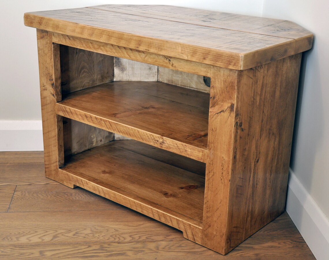 Rustic Pine Corner TV Unit Solid Chunky Wood Etsy UK
