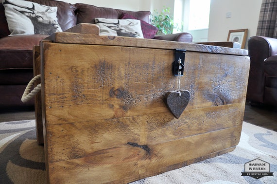 Rustic Wooden Chest Trunk Blanket Box Shabby Vintage Coffee Table