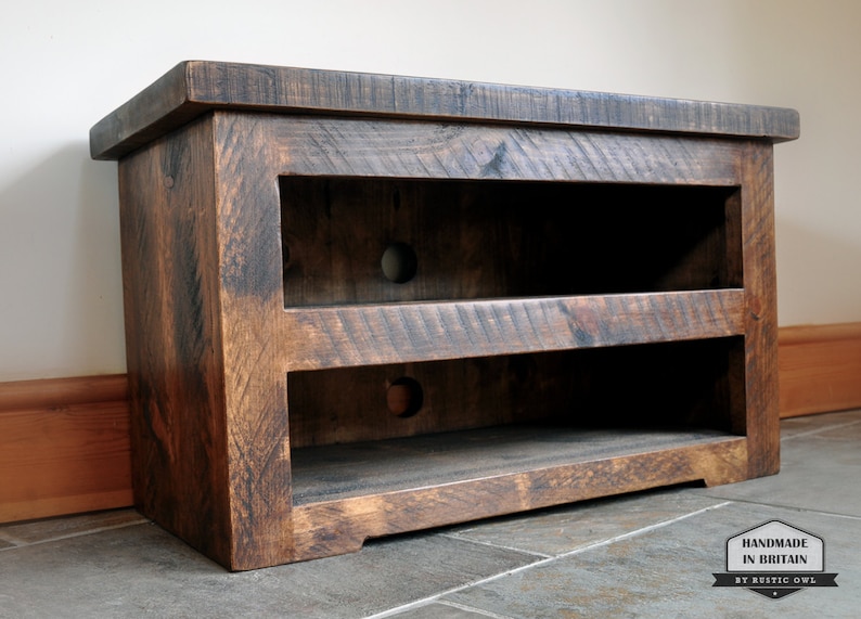 Rustic Pine Tv Unit Solid Chunky Wood Stand Cabinet