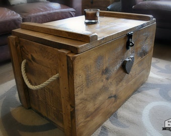 Rustic Wooden Chest Trunk Blanket Box Shabby Vintage Coffee Table Ottoman