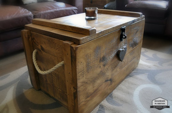 Rustic Wooden Chest Trunk Blanket Box Shabby Vintage Coffee Table