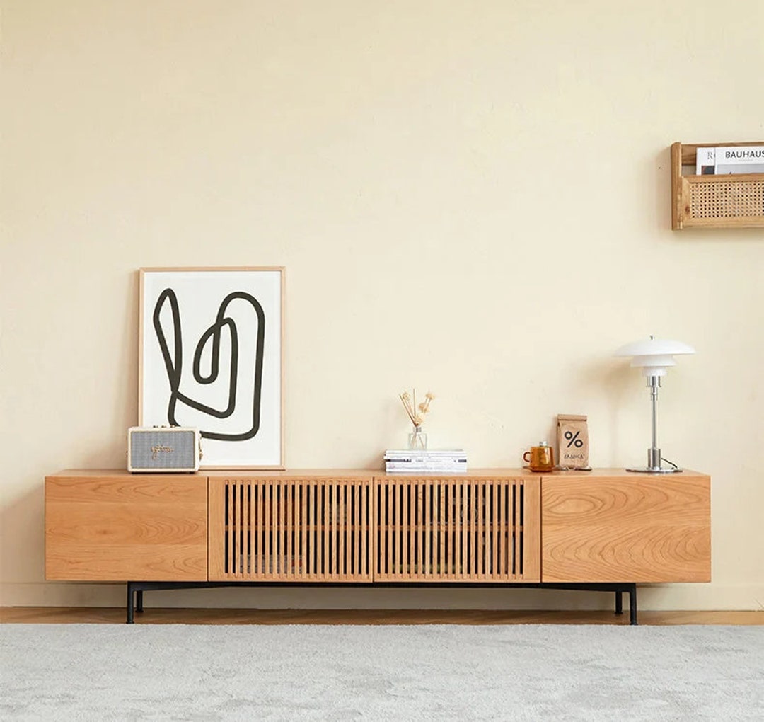 Media Console Made of Solid Wood, TV Unit, Oak Media Console, Modern