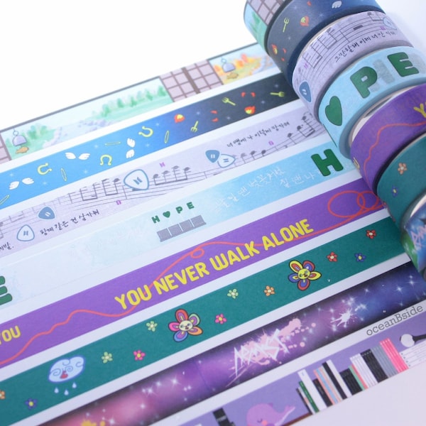 BTS washi tape Artist Made Merch | 15mm by 10M | Kpop planner bullet journal set