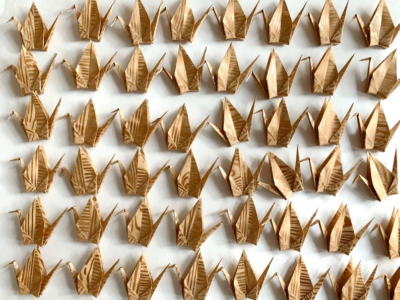 10 Small Origami cranes-Foil finish on Kraft paper/ Origami Crane Cake Toppers/ Cupcake Topper/10 Origami Cranes image 3