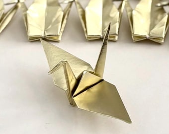 Small Gold Origami Cranes: Handmade Party Decor, Tree Ornament (Set of 10)