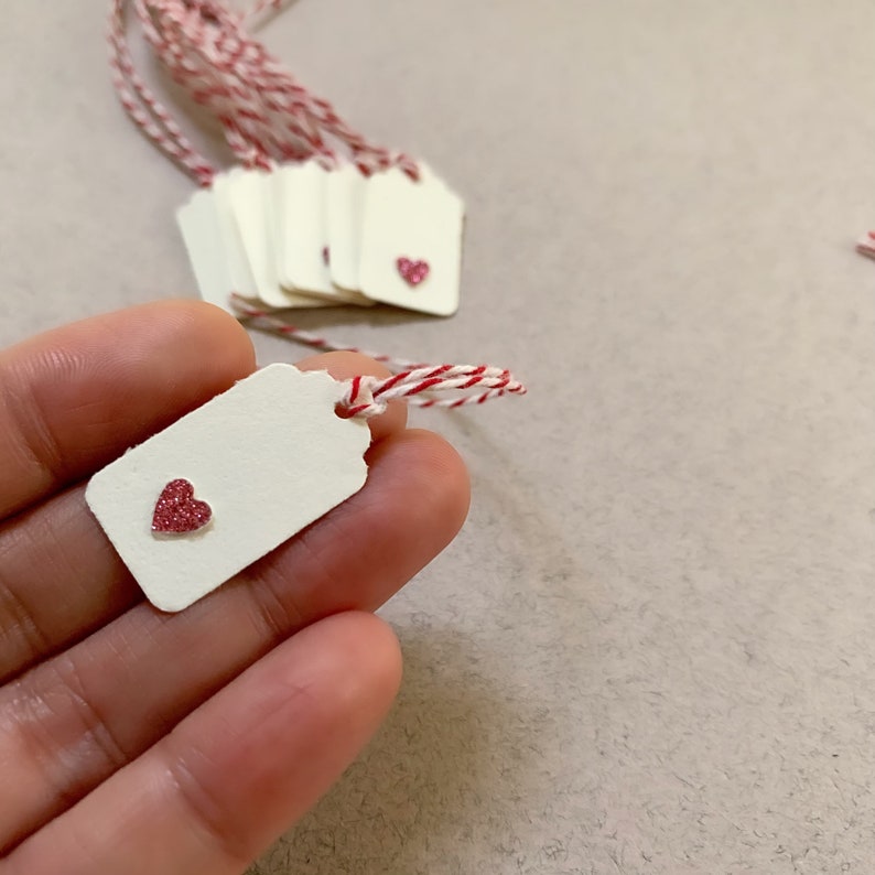 20 Tiny Gift Tags Pink Heart Gift Tags Handmade Gift Tags Small Gift Tags Heart Gift Tags Mini Gift Tags with Twine