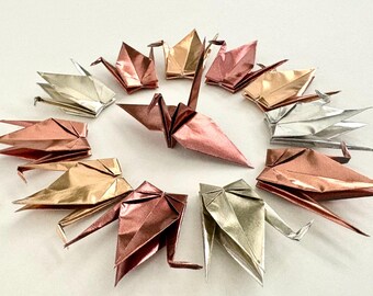Assorted Metallic Paper Cranes, Shiny Foil Origami, Wedding Wish Tree Decoration, Table Decor