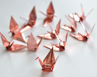 10 Small Origami Cranes, Metallic Rose GoldOrigami Cranes, Pink Origami Cranes, Origami Cupcake Topper, Room Decor, Tree Ornament