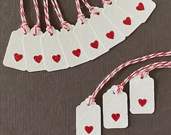 10 Tiny Gift Tags, Red Heart Gift Tags, Handmade Gift Tags, Valentine's Day, Small Gift Tags, Heart Gift Tags, Mini Gift Tags with Twine