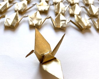 10 Small Gold Origami Cranes, Small Origami Cranes, Gold Origami Cranes, Origami Cupcake Topper, Room Decor, Tree Ornament