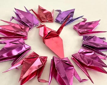Small Metallic pink•purple Mix Origami Cranes, Small Origami Cranes, Origami Cupcake Topper, Room Decor, Tree Ornament