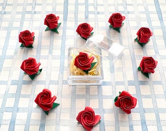 Tiny Handmade Origami Red Rose in a Box, Miniature Paper Flower Gift