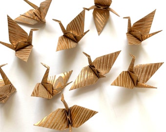 10 Small Origami cranes-Foil finish on Kraft paper/ Origami Crane Cake Toppers/ Cupcake Topper/10 Origami Cranes