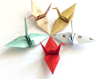Metallic Polka Dot Origami Cranes: Party Decor, Cupcake Topper