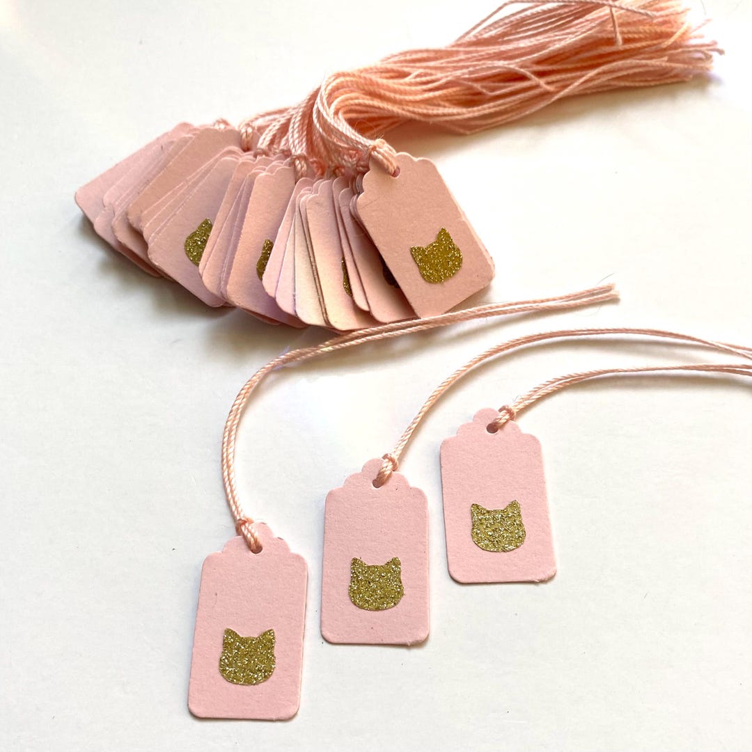 Handmade Cat Gift Tags: Pink Kraft Paper With Twine (set of 10), Tiny ...