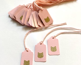 Handmade Cat Gift Tags: Pink Kraft Paper with Twine (Set of 10), Tiny Tags