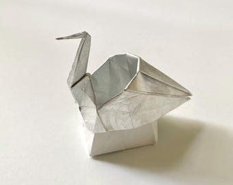 10 Origami Crane Favor Boxes, Silver Paper Crane For Wedding Decor