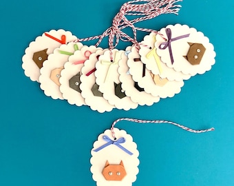 Handmade Origami Gift Tags, Paper Favor Tags for Cat Lovers, Party Wrapping