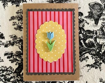 Handmade Origami Tulip Greeting Card: Envelope Included