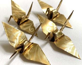Small Gold Origami Cranes, Origami Cupcake Topper, Room Decor