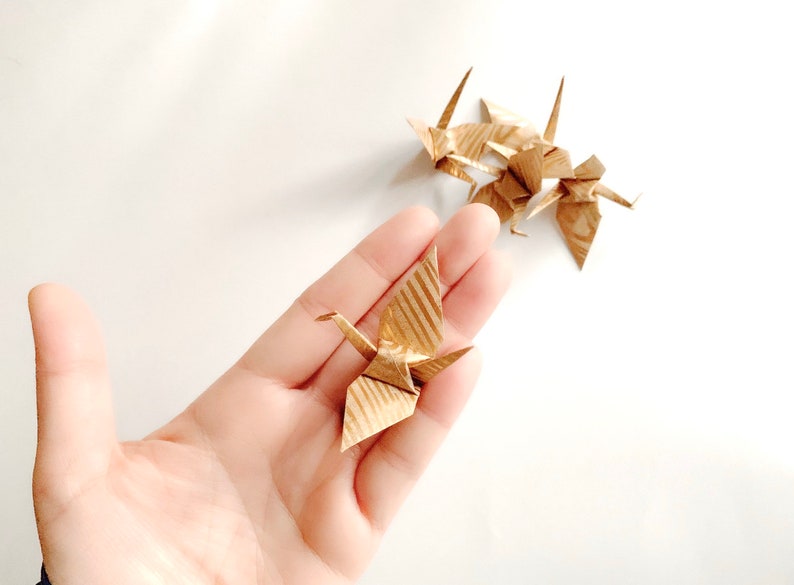 10 Small Origami cranes-Foil finish on Kraft paper/ Origami Crane Cake Toppers/ Cupcake Topper/10 Origami Cranes image 6