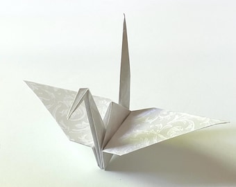 Pearl White Origami Cranes: Damask Paper, Wedding Decor
